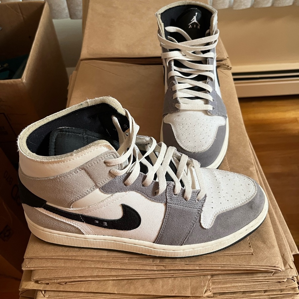 Jordan Gray and White High-Top Sneakers